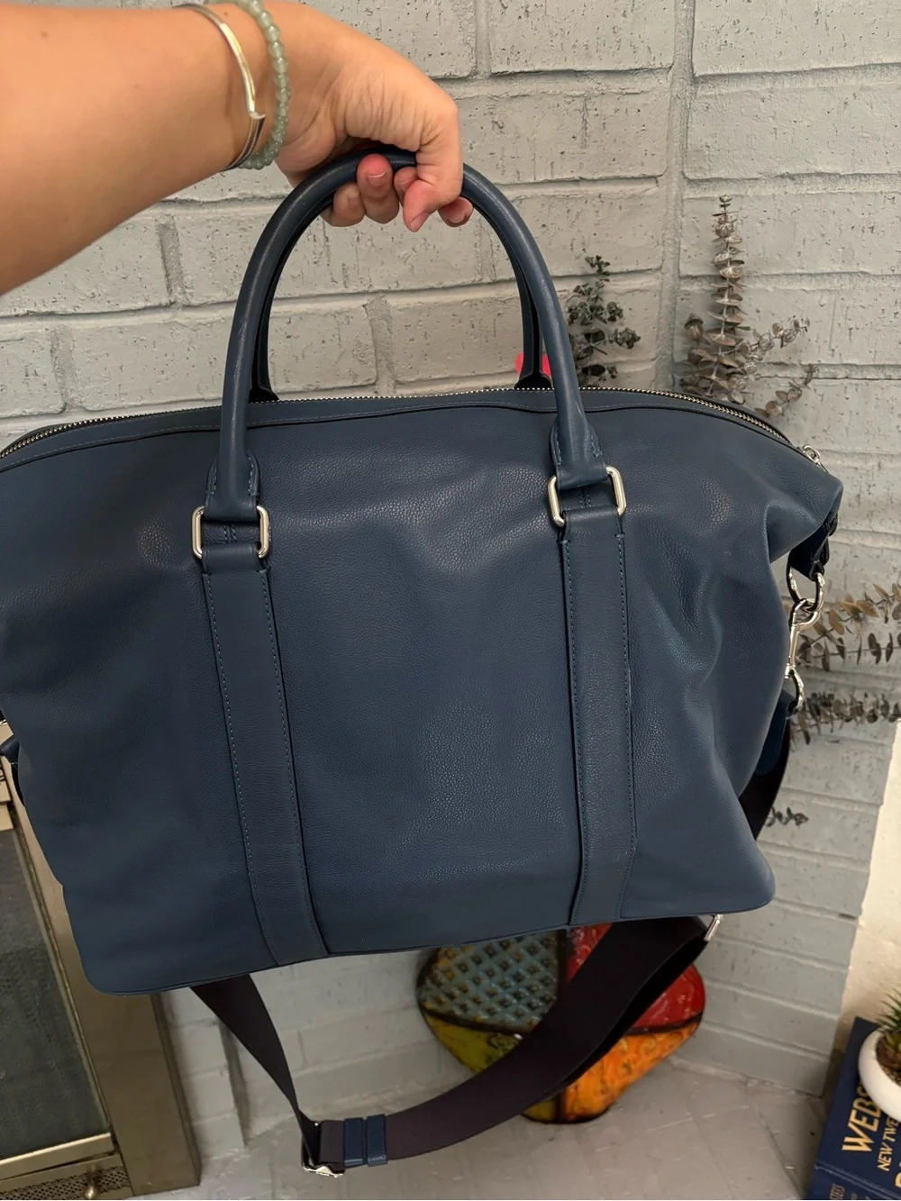 Coach Navy Leather Duffel with Detachable Strap